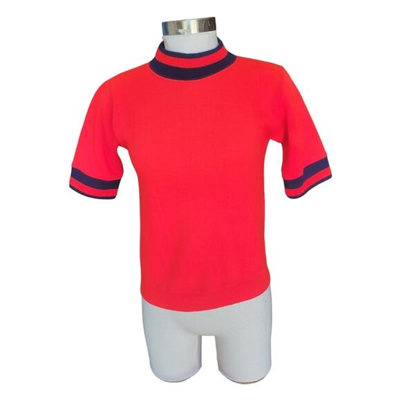 Vintage 60s Springfoot Knit Short Sleeve Top Red Small - Picture 6 of 6